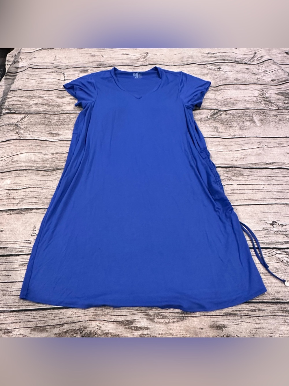 Shebird One & Done Blue Short Sleeve A-Line Dress Drawstring on Side Size 4 (M)